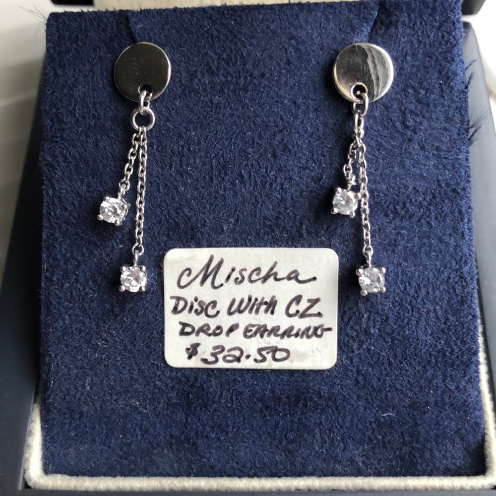 Mischa Disc with CZ Drop Silver Earrings